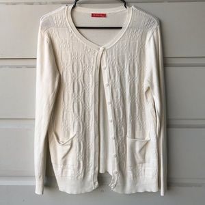 White Rib-Knit Cardigan